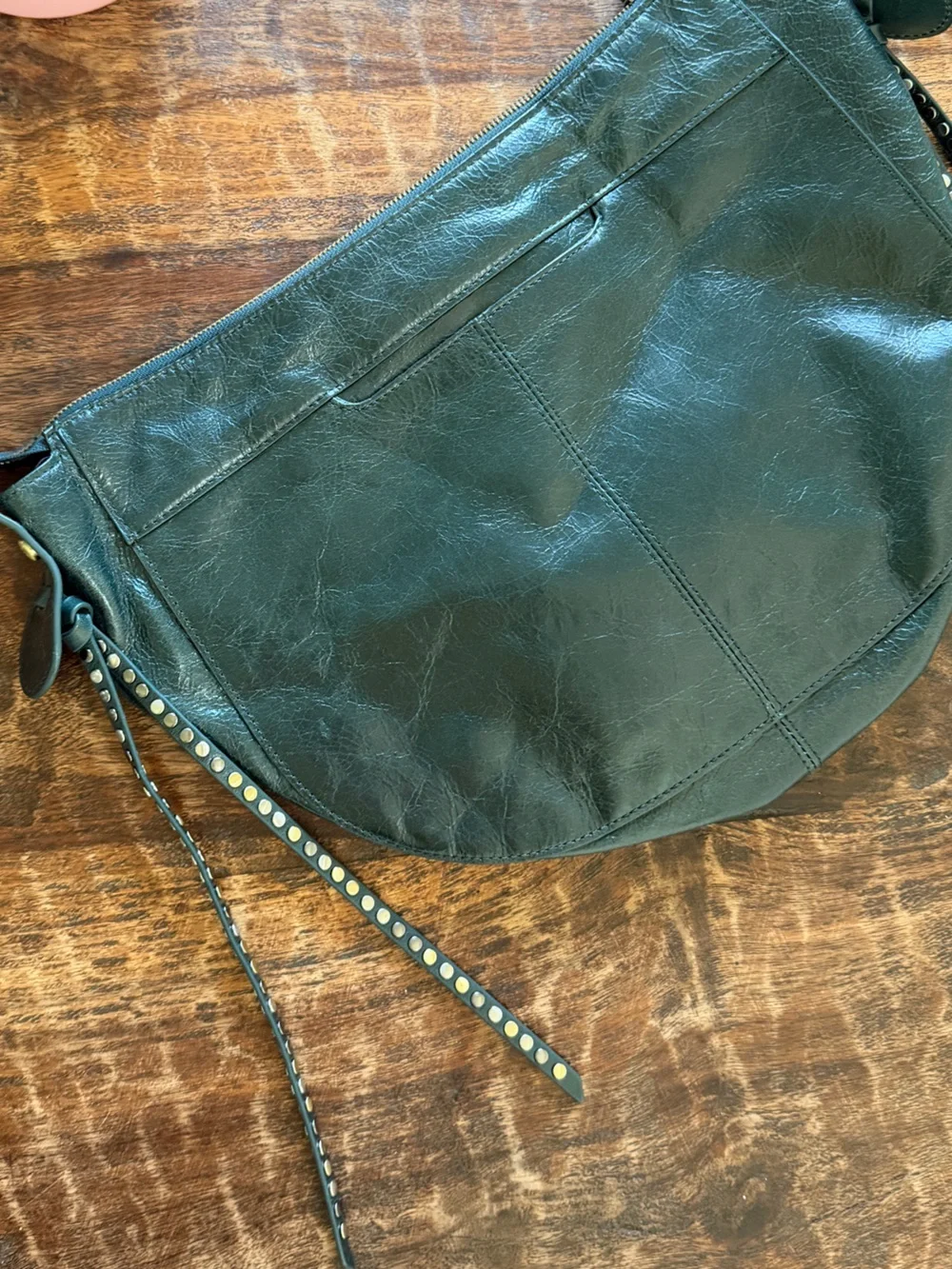 Hobo Dark Green Crinkle Leather Shoulder Bag